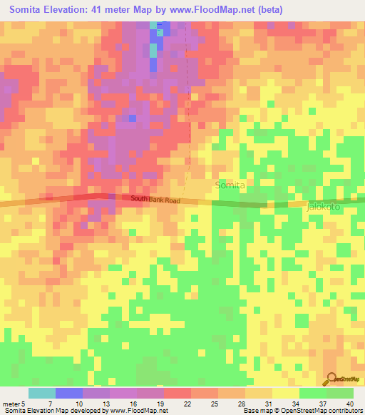 Somita,Gambia Elevation Map