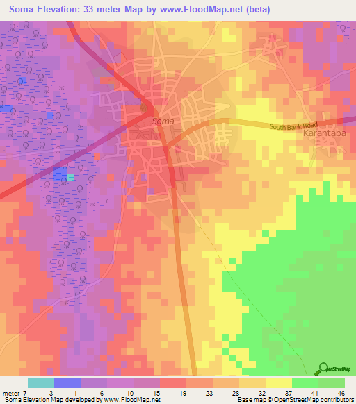Soma,Gambia Elevation Map