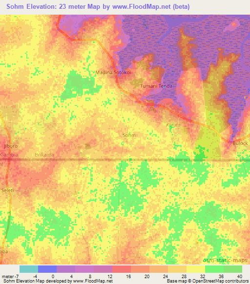 Sohm,Gambia Elevation Map