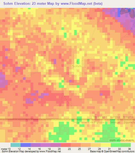 Sohm,Gambia Elevation Map