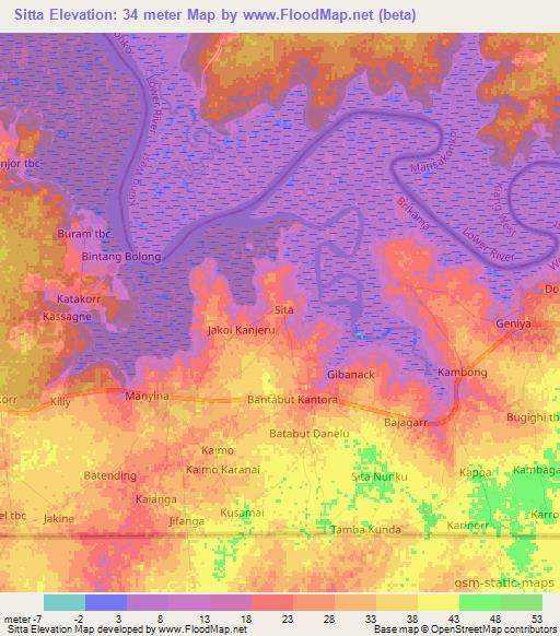 Sitta,Gambia Elevation Map