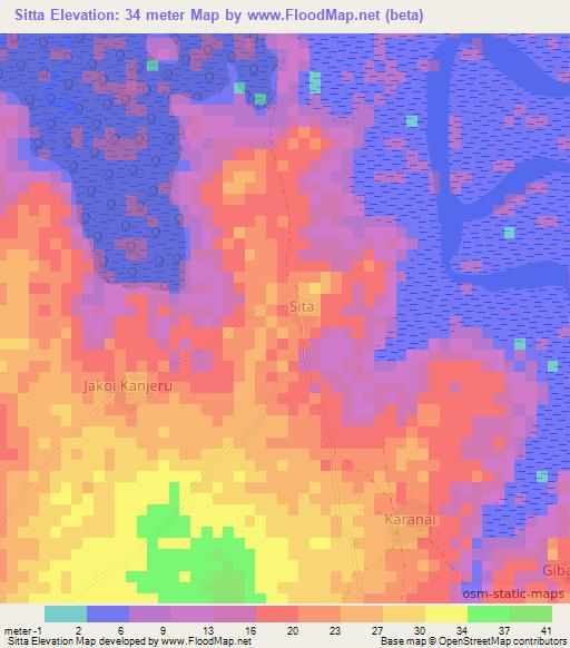Sitta,Gambia Elevation Map