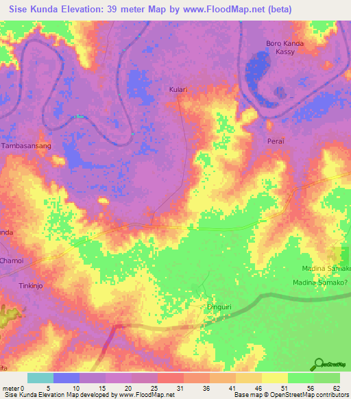 Sise Kunda,Gambia Elevation Map