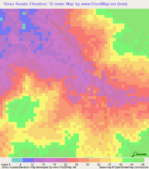 Sinsu Kusala,Gambia Elevation Map