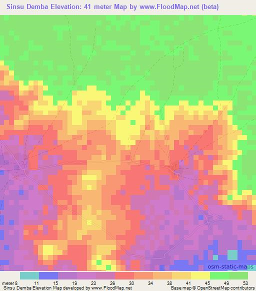 Sinsu Demba,Gambia Elevation Map