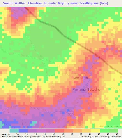 Sinchu Wallbeh,Gambia Elevation Map