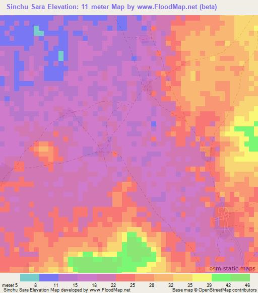 Sinchu Sara,Gambia Elevation Map