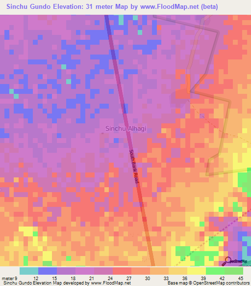 Sinchu Gundo,Gambia Elevation Map