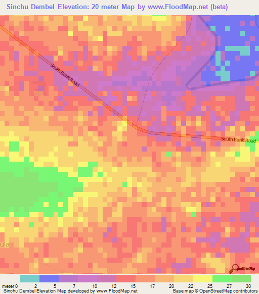 Sinchu Dembel,Gambia Elevation Map