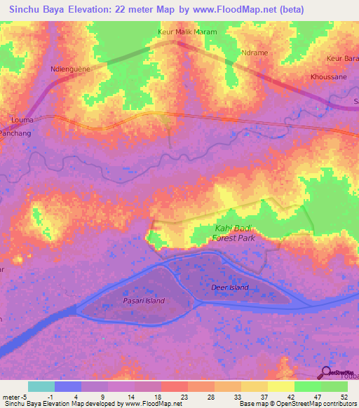 Sinchu Baya,Gambia Elevation Map