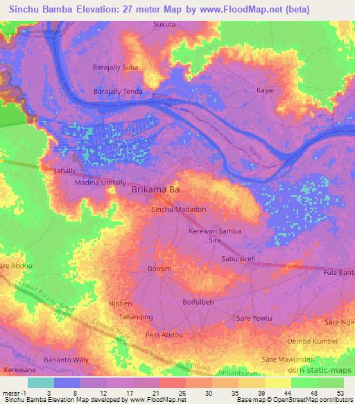 Sinchu Bamba,Gambia Elevation Map