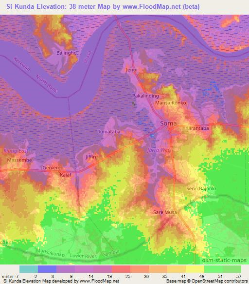 Si Kunda,Gambia Elevation Map