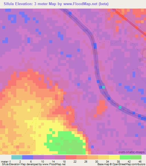 Sifula,Gambia Elevation Map