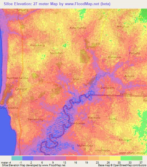 Sifoe,Gambia Elevation Map