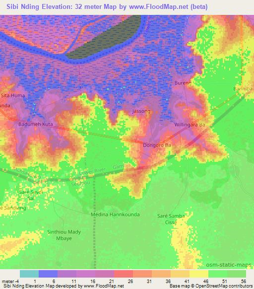 Sibi Nding,Gambia Elevation Map