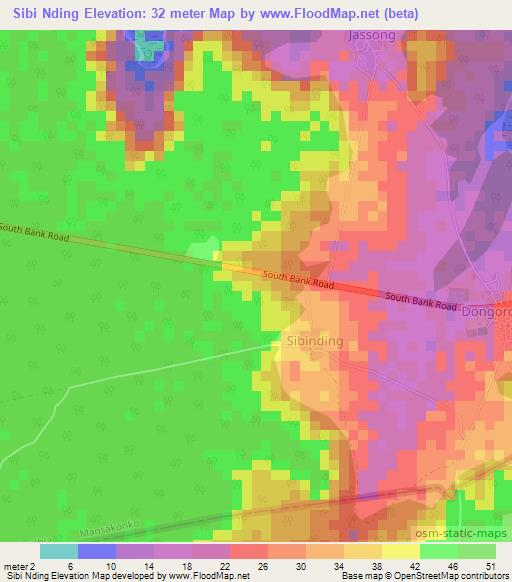 Sibi Nding,Gambia Elevation Map
