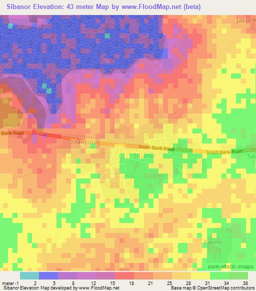Sibanor,Gambia Elevation Map