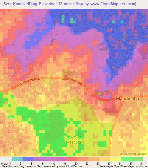 Sere Kunda NDing,Gambia Elevation Map