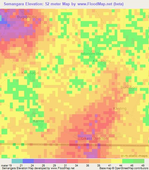 Semangara,Gambia Elevation Map
