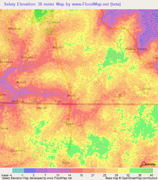 Selety,Gambia Elevation Map