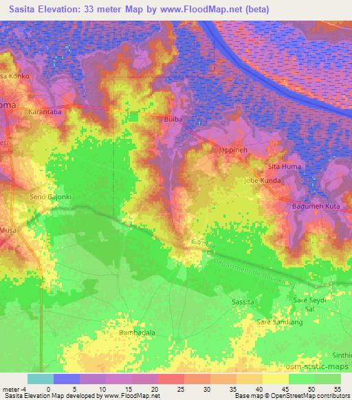 Sasita,Gambia Elevation Map