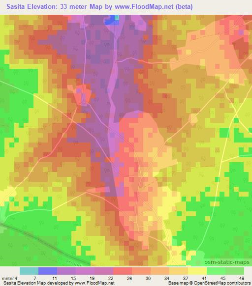 Sasita,Gambia Elevation Map