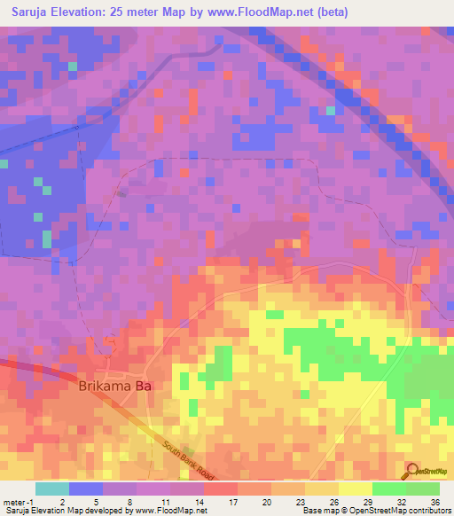 Saruja,Gambia Elevation Map