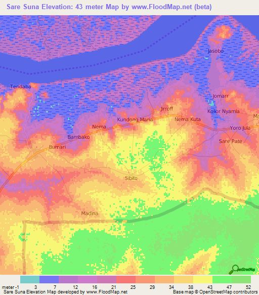 Sare Suna,Gambia Elevation Map