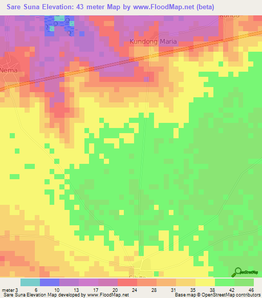 Sare Suna,Gambia Elevation Map