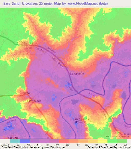 Sare Sandi,Gambia Elevation Map