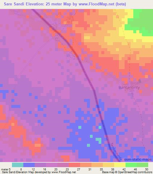 Sare Sandi,Gambia Elevation Map