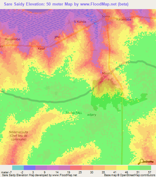 Sare Saidy,Gambia Elevation Map
