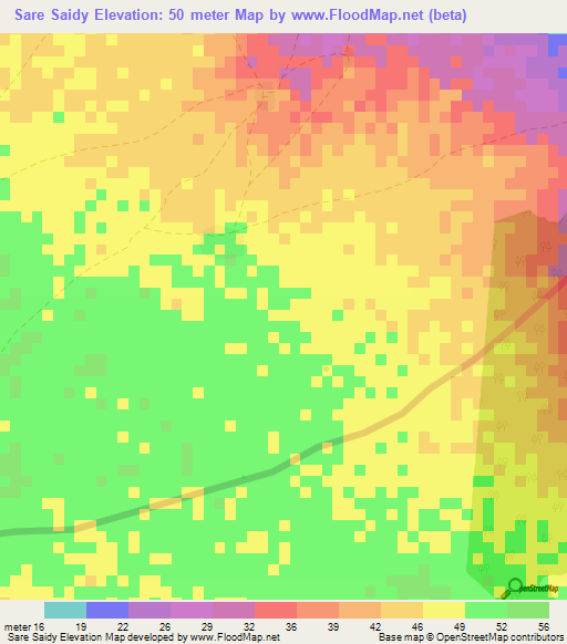 Sare Saidy,Gambia Elevation Map