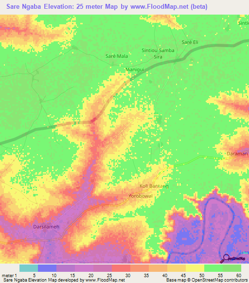 Sare Ngaba,Gambia Elevation Map