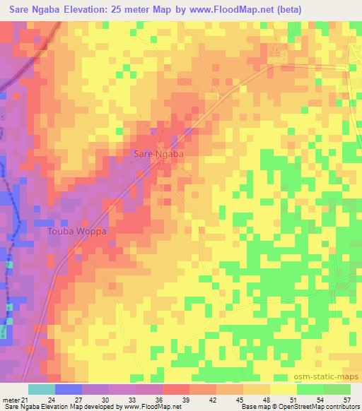 Sare Ngaba,Gambia Elevation Map