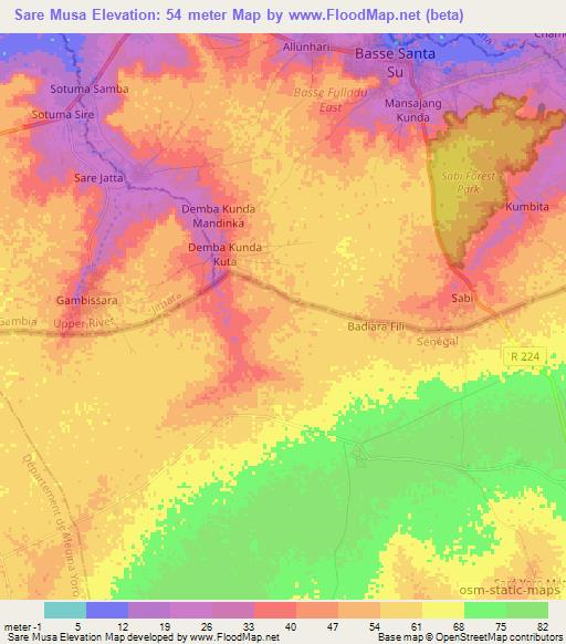 Sare Musa,Gambia Elevation Map