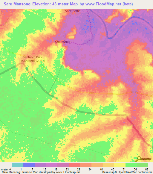 Sare Mansong,Gambia Elevation Map