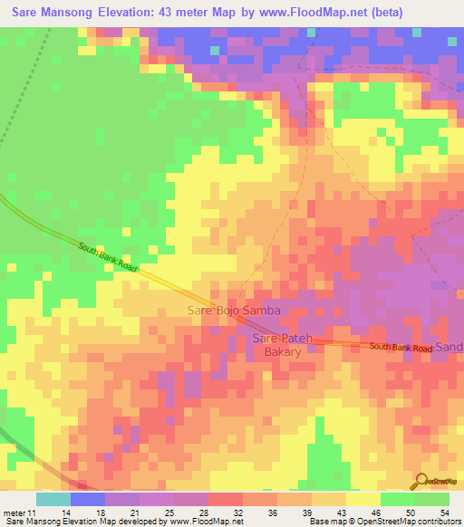 Sare Mansong,Gambia Elevation Map