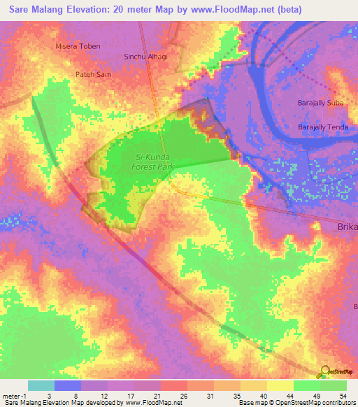 Sare Malang,Gambia Elevation Map