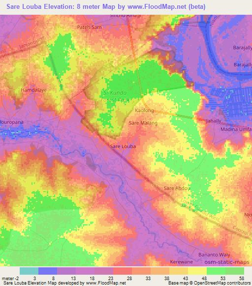 Sare Louba,Gambia Elevation Map