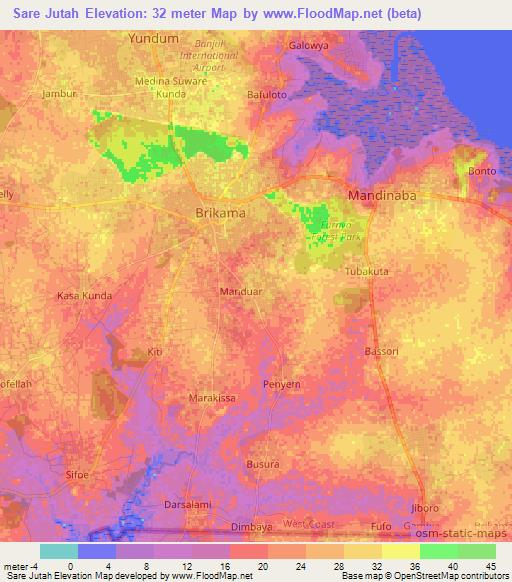 Sare Jutah,Gambia Elevation Map