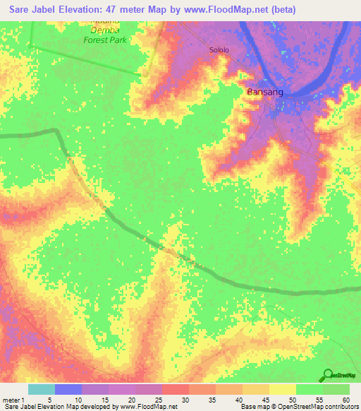 Sare Jabel,Gambia Elevation Map