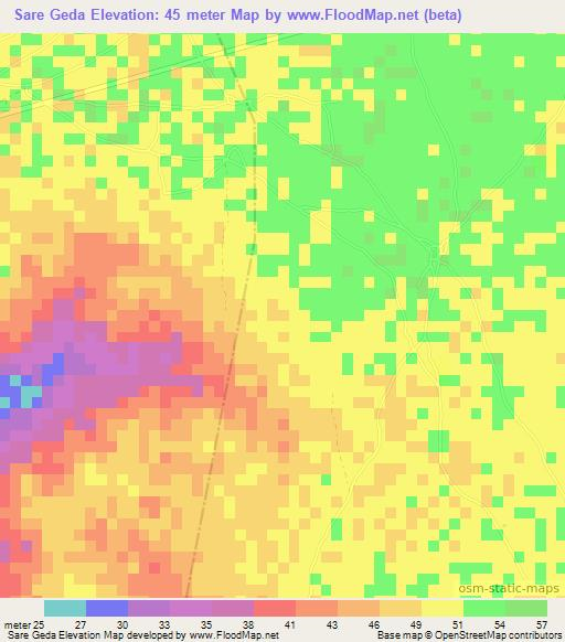 Sare Geda,Gambia Elevation Map