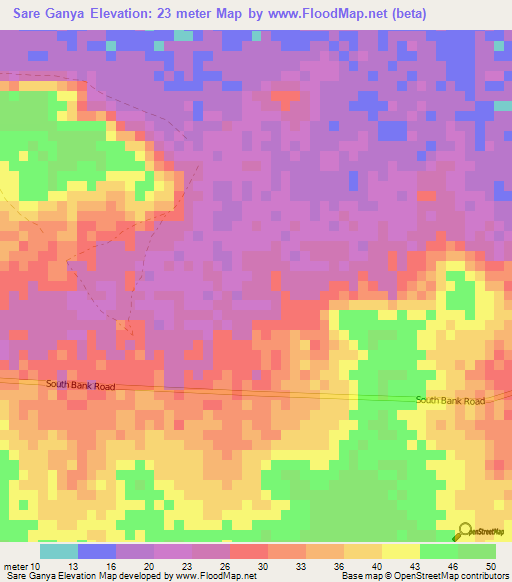 Sare Ganya,Gambia Elevation Map
