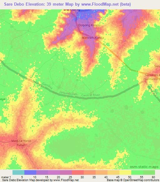 Sare Debo,Gambia Elevation Map