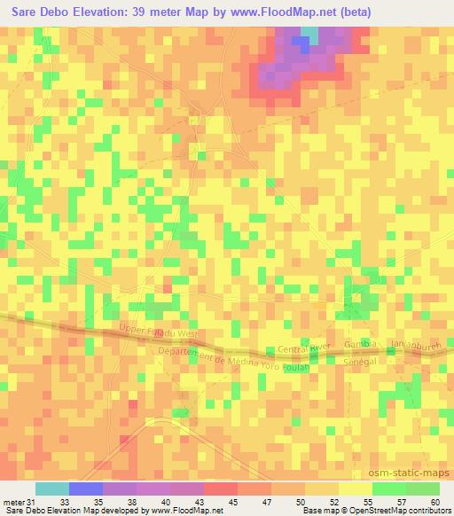 Sare Debo,Gambia Elevation Map