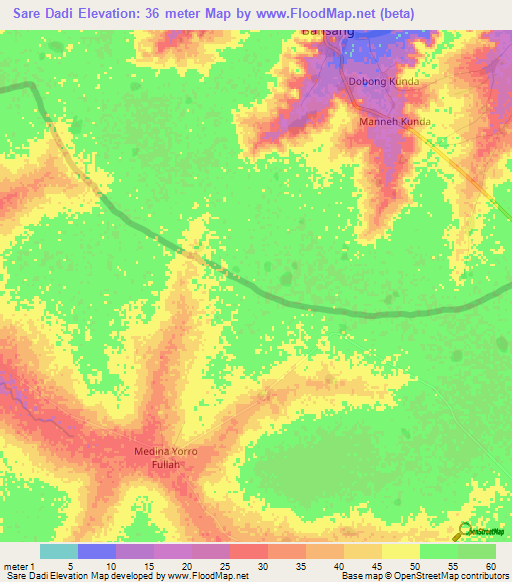 Sare Dadi,Gambia Elevation Map