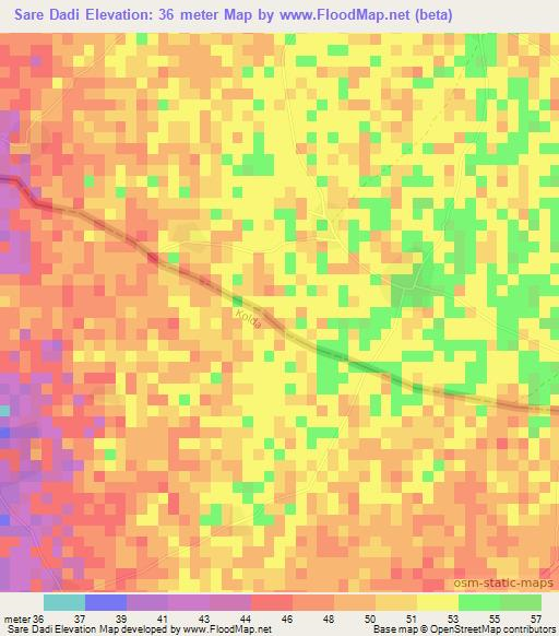 Sare Dadi,Gambia Elevation Map