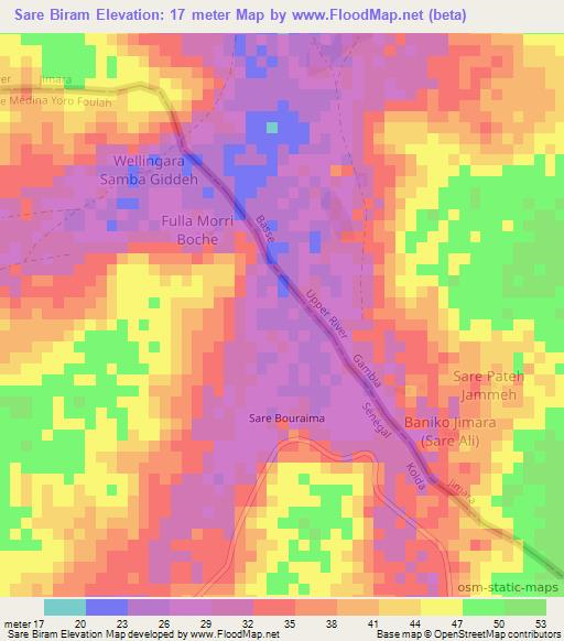 Sare Biram,Gambia Elevation Map