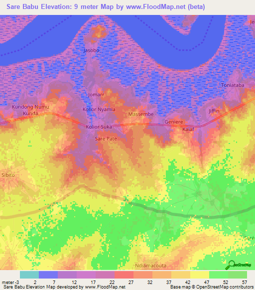 Sare Babu,Gambia Elevation Map